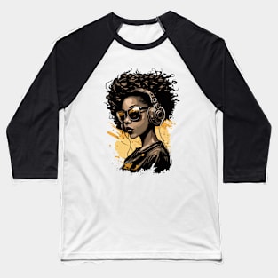 African American girl wearing sunglasses and headphones,hip-hop style Baseball T-Shirt